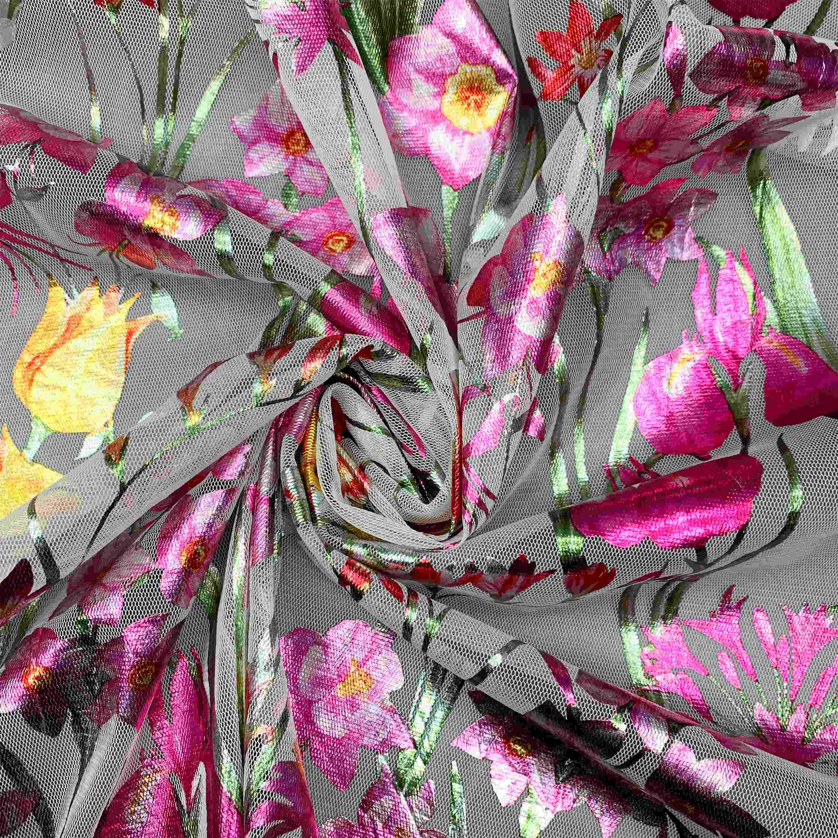 2024 High Quality New Design Soft and fancy 100% polyester 45gsm 50gsm 160cm gold foil print mesh wedding kids clothing fabrics